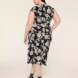 LANE BRYANT Cap-Sleeve Jersey Wrap Dress Black/White Floral Midi Dress 14/16 NWT